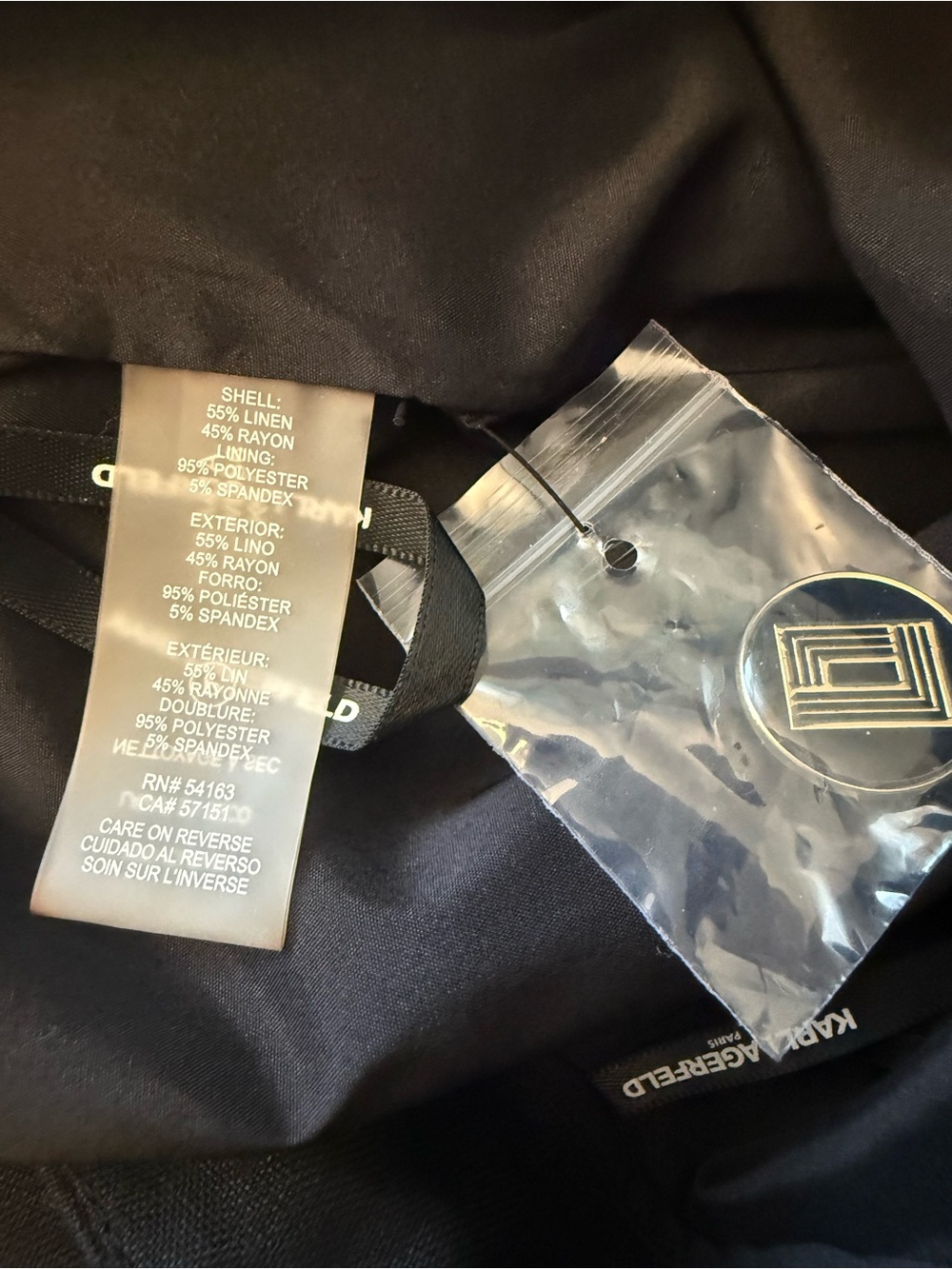 Karl Lagerfeld Paris Black Linen Blend Trapunto Stitch Logo Button Mini Skirt 10 - Picture 4 of 7
